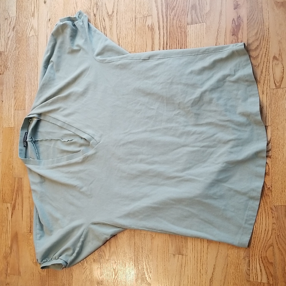(S) ZARA Balloon Sleeve Oversized T-Shirt Dress Mini Deep V Neck Lounge Relaxed